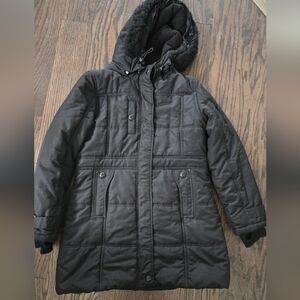 Black Quilted Hooded Coat